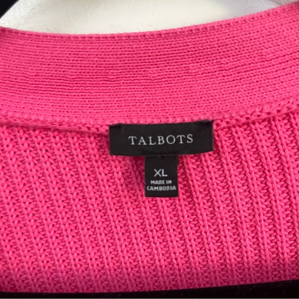 Talbots Pink Pima Shaker Stitch Bishop Sleeve Cardigan - Picture 5 of 10